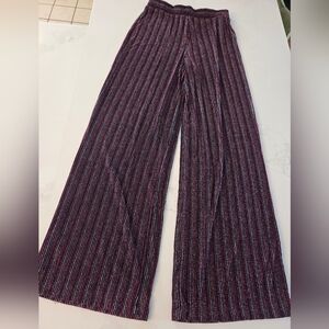 Metallic Pinstripe Highwaist Wide Leg Lightweight Pant *free With Purchase